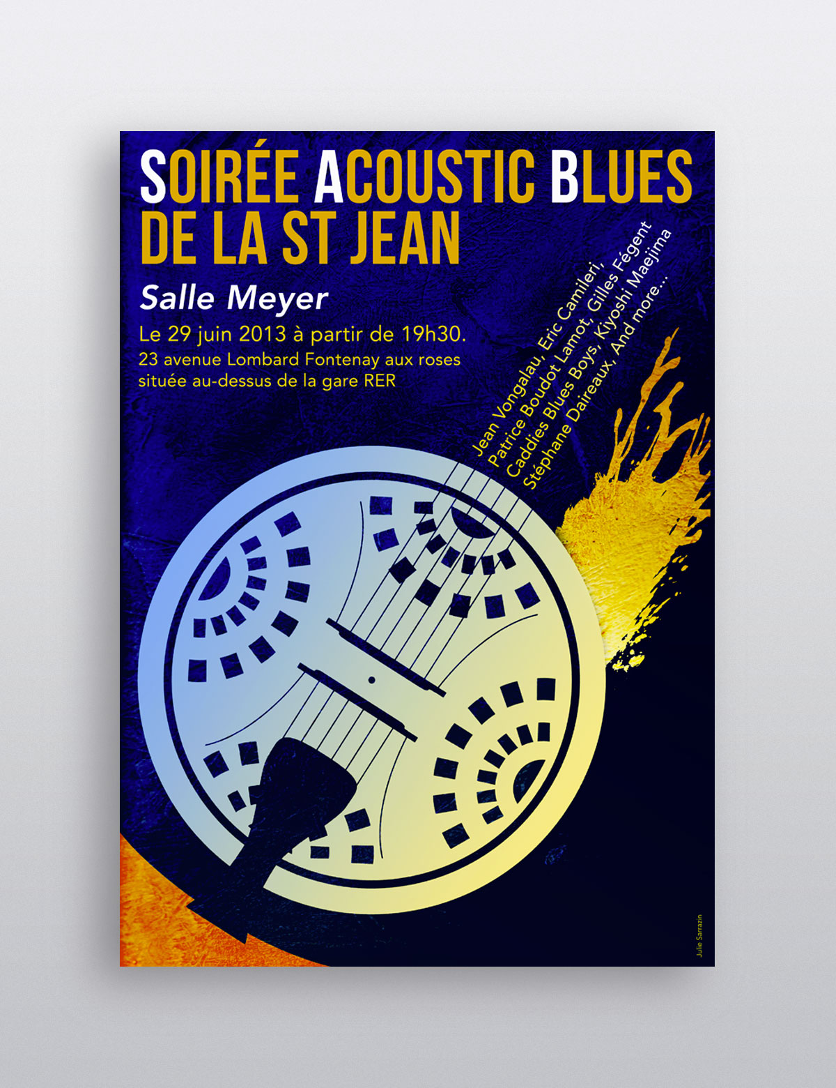 Visuel d'une affiche pour une soirée acoustic blues de la saint Jean illustrée d'une caisse de (...)